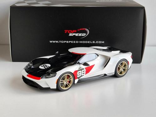 1:18 Topspeed Ford GT Heritage Edition 2021 Wit, Hobby en Vrije tijd, Modelauto's | 1:18, Zo goed als nieuw, Auto, Overige merken