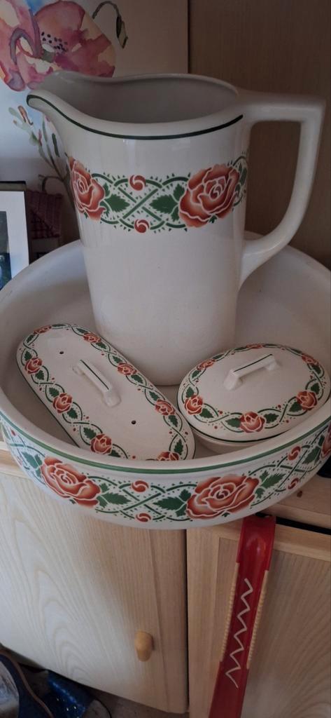 Vintage lampet set met rozenmotief, Antiek en Kunst, Antiek | Keramiek en Aardewerk, Ophalen of Verzenden