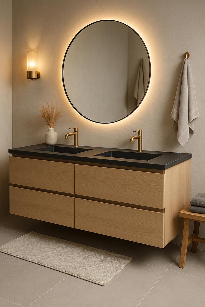 Luxe badmeubelset 160 cm met échte basalt wastafel, Huis en Inrichting, Badkamer | Badkamermeubels, Nieuw, Wastafelkast, Minder dan 100 cm