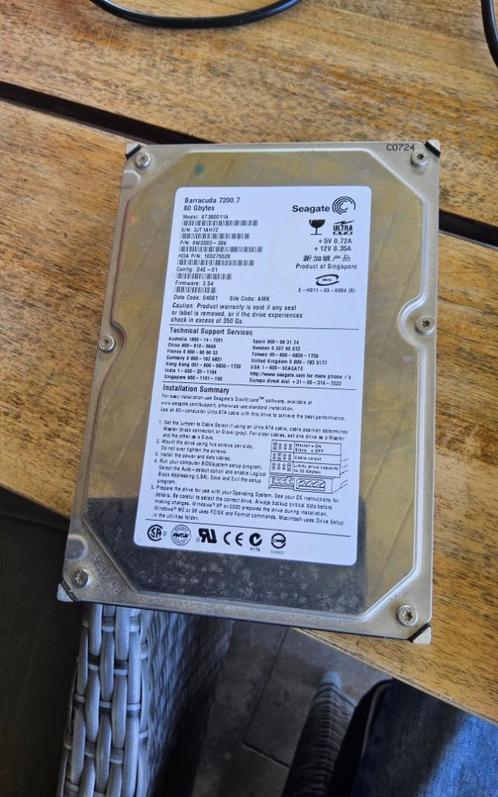 Seagate Barracuda 80GB IDE harde schijf (getest - goed), Computers en Software, Harde schijven, Gebruikt, Desktop, Intern, IDE