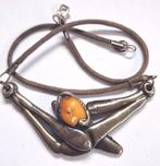 Ketting met barnsteen, Ophalen of Verzenden, Zo goed als nieuw, Zilver, Zilver