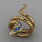 925 zilveren met goud verguld Slang ring met zirkonen, Nieuw, Ophalen of Verzenden, 17 tot 18, Met edelsteen