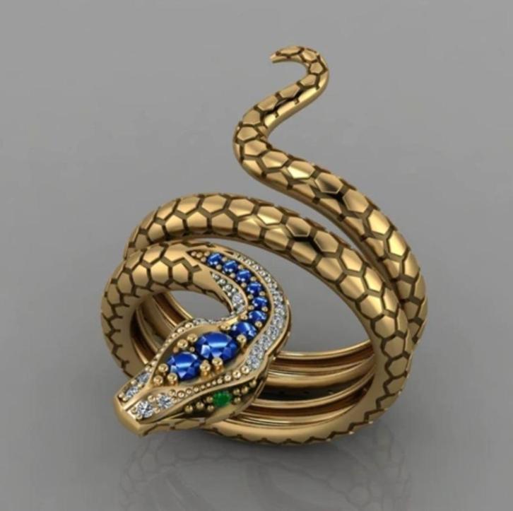 925 zilveren met goud verguld Slang ring met zirkonen, Sieraden, Tassen en Uiterlijk, Ringen, Nieuw, Dame, 17 tot 18, Goud, Zilver