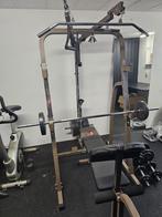 Hammer krachtstation met bank, gewichten, stang & dumbells, Ophalen, Benen, Gebruikt, Krachtstation