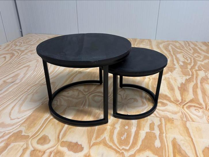 Set salontafels - zwart mangohout, Huis en Inrichting, Tafels | Salontafels, Nieuw, Minder dan 50 cm, 50 tot 100 cm, Rond, Ophalen of Verzenden