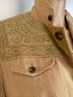 J323 Ralph Lauren maat 42=L jasje linnen+leer blazer colbert, Beige, Maat 42/44 (L), Ophalen of Verzenden, Zo goed als nieuw