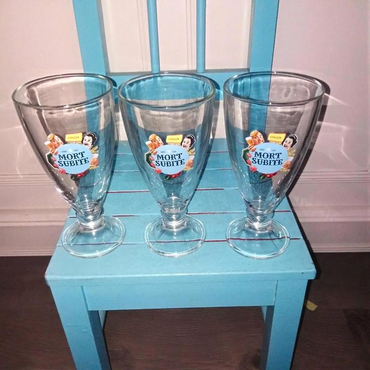 Mort Subite Anno 1685 bierglas 3 stuks, Verzamelen, Biermerken, Zo goed als nieuw, Glas of Glazen, Overige merken, Ophalen