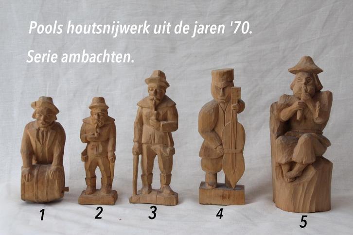 Polen, 5 houten beelden, 5 ambachten., Antiek en Kunst, Antiek | Religie, Ophalen of Verzenden
