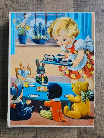Houten vintage puzzel jaren 60 meisje en poppen beschikbaar voor biedingen