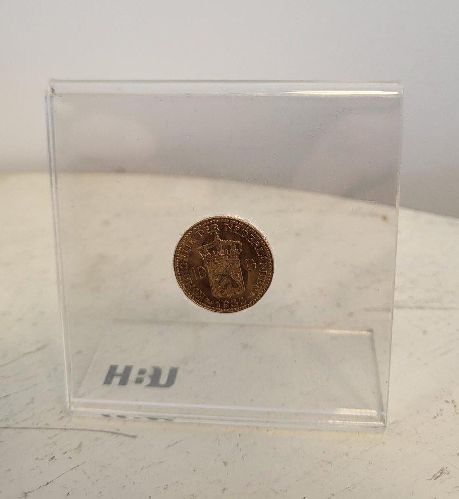 Nederland 10 Gulden 1932 Wilhelmina in plastic standaard met, Postzegels en Munten, Munten | Nederland, Losse munt, 10 gulden
