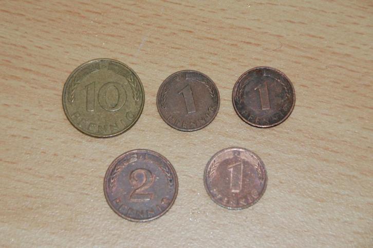 Munten 1, 2 en 10 Pfennig West-Duitsland 1950 - 1971, Postzegels en Munten, Munten | Europa | Niet-Euromunten, Setje, Duitsland