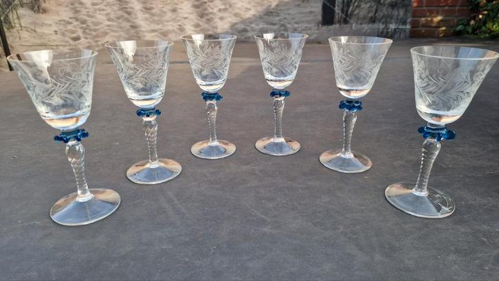 Antieke Wijnglazen - Set van 6, Antiek en Kunst, Antiek | Glas en Kristal, Ophalen of Verzenden