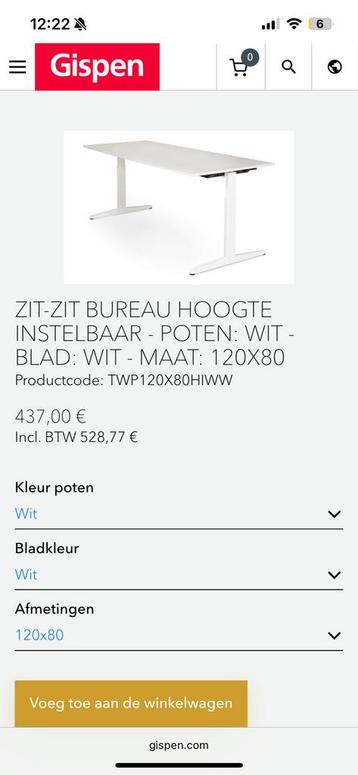 GISPEN ZIT-ZIT BUREAU 120x80 cm HOOGTE VERSTELBAAR