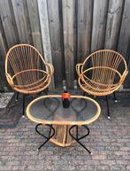 Vintage rotan setje stoelen tafeltje rohe noordwolde jr 60, Ophalen, Zo goed als nieuw, Rotan