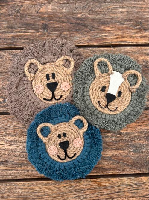 Set van 3 kleine macrame wandhanger dierenkopjes, Kinderen en Baby's, Kinderkamer | Inrichting en Decoratie, Nieuw, Wanddecoratie