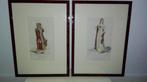 Twee 19e eeuwse klederdracht prenten ~ 39 x 28,5 cm., Verzamelen, Foto's en Prenten, Gebruikt, Ophalen of Verzenden, Klederdracht