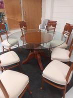 Glazen ronde eettafel mahony kleur, Klassiek, Rond, Ophalen of Verzenden, Vijf personen of meer