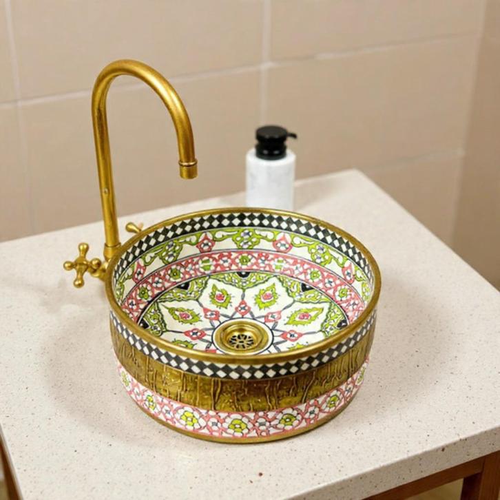 Handgemaakte Marokkaanse Waskom, Huis en Inrichting, Badkamer | Badkamermeubels, Nieuw, Wasbak of Wastafel, Minder dan 100 cm