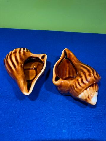 Vintage Keramische Schelp Asbakken Set - Bruin beschikbaar voor biedingen