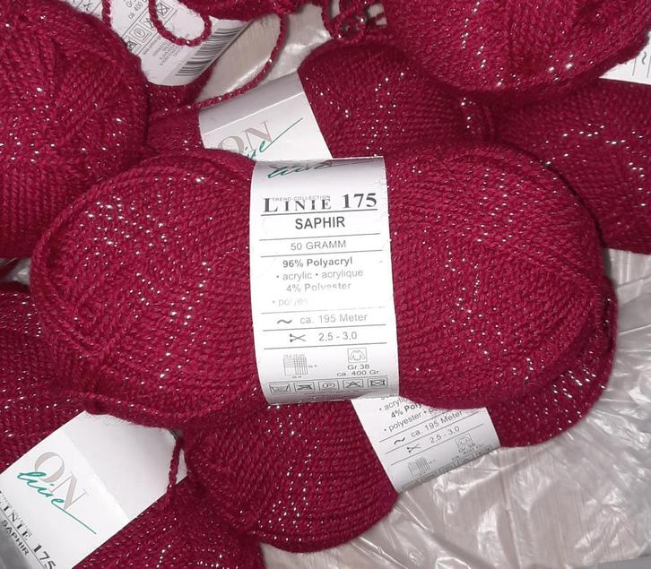 8x Online Linie 175 Saphir rood/zilver acryl - á 50gr, Hobby en Vrije tijd, Breien en Haken, Nieuw, Breien of Haken, Wol of Garen