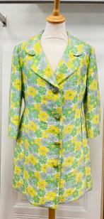 Vintage jaren 60 70 jurk bloemen geel groen grijs maat M L, Ophalen of Verzenden, Zo goed als nieuw, Groen