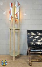 Handgemaakte japandi glas in lood grenenhout vloerlamp, ., 100 tot 150 cm, Ophalen of Verzenden, Zo goed als nieuw