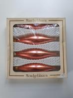 4x Vintage Jaren '90 Glazen Kerstbal Pegel - Roze / Zalmroze, Ophalen of Verzenden, Gebruikt