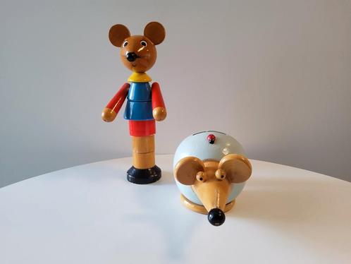 Vintage muis en spaarpot. Houten speelgoed. Jaren 70., Kinderen en Baby's, Speelgoed | Houten speelgoed, Gebruikt, Overige typen
