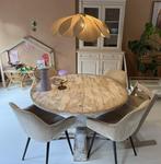 Sfeervolle ronde houten eettafel – Ø130 cm, Ophalen, Gebruikt, Vier personen, Vintage whitewash look, bohemian uitstraling