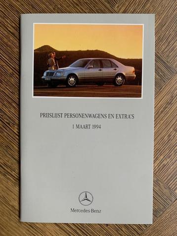 Prijslijst Mercedes-Benz personenwagens maart 1994 nieuw beschikbaar voor biedingen