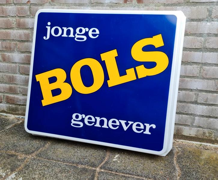 BOLS JONGE GENEVER reclamebord kunststof blauw geel wit top, Verzamelen, Merken en Reclamevoorwerpen, Zo goed als nieuw, Reclamebord