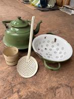 Vintage emaille keukengerei beige / groen, Antiek en Kunst, Antiek | Emaille, Ophalen of Verzenden