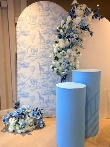 Gepersonaliseerde backdrop, tafels, napoleon stoelen en meer beschikbaar voor biedingen