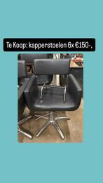 6 Kappersstoelen - Zwart Leer, Huis en Inrichting, Stoelen, Ophalen, Gebruikt, Zwart, Leer