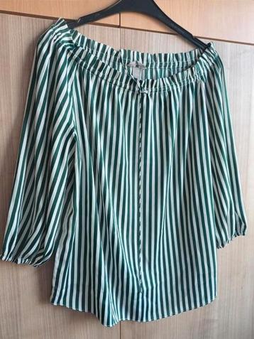 Groen wit gestreepte off shoulder blouse 3/4 mouw H&M 36 beschikbaar voor biedingen