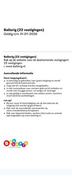 Kaartje voor Ballorig 7,50, geldig tot en met 31/01/2016, Eén persoon, Ticket of Toegangskaart