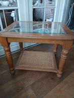 salontafel met glas en rotan gepatineerd eiken, Ophalen, Glas, 100 tot 150 cm, 50 tot 75 cm