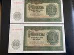 2 x 50 mark UNC 1948 opeenvolgende nummers, Postzegels en Munten, Bankbiljetten | Europa | Niet-Eurobiljetten, Ophalen of Verzenden