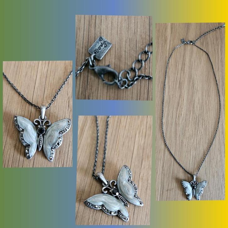 Vlinder aan halsketting en meer soorten, vintage, zie foto's, Sieraden, Tassen en Uiterlijk, Kettingen, Zo goed als nieuw, Overige materialen