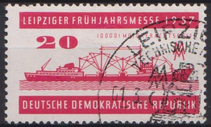 DDR 1957 Leipziger EXPO Vrachtschip, Postzegels en Munten, Postzegels | Thematische zegels, Gestempeld, Overige thema's, Ophalen of Verzenden