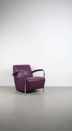 Leolux Scylla Fauteuil Laag + Hocker Paars Leer – Chroom, Niet ingevuld, Gebruikt, Niet ingevuld, 75 tot 100 cm