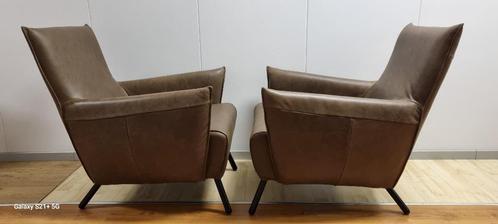 Label Cheo fauteuil set van 2 / refurbished / nieuw leer, Huis en Inrichting, Fauteuils, Nieuw, Leer, Metaal, 50 tot 75 cm, 75 tot 100 cm