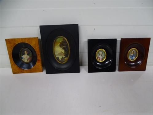 A6129. 4x Florentijnse Mini-Schilderijen, Antiek en Kunst, Kunst | Schilderijen | Klassiek, Ophalen of Verzenden