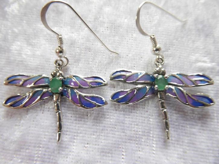 Mooie Zilveren Tiffany Oorhangers - Libelle - Paars - Turk, Sieraden, Tassen en Uiterlijk, Antieke sieraden, Oorbellen, Zilver