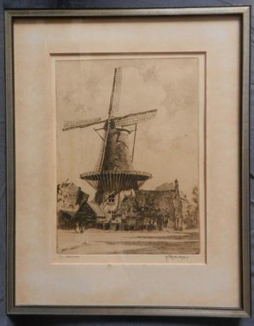 Fraai ets Molen Windlust Wassenaar HE Roodenburg 1927 29x21 beschikbaar voor biedingen