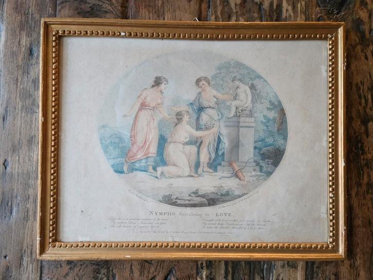 Antieke Lithografie Prent Gravure Brocante, Antiek en Kunst, Curiosa en Brocante, Ophalen of Verzenden