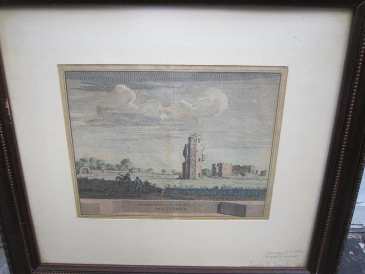 Oostvoorne Handgekl. Kopergravure Overblijfselen v/h slot, Antiek en Kunst, Kunst | Etsen en Gravures, Ophalen