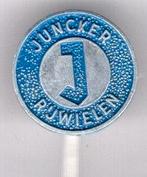 JUNCKER rijwielen blauw op zilverkleurig speldje ( G_101a ), Verzamelen, Verzenden, Nieuw, Transport, Speldje of Pin