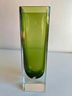 Vintage Groot Somerso Murano Blokvaas Olijfgroen Mandruzzato, Antiek en Kunst, Antiek | Glas en Kristal, Ophalen of Verzenden