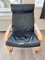 Leunstoel fauteuil Ikea Poäng leer zwart, Huis en Inrichting, Fauteuils, Gebruikt, Ophalen of Verzenden, 50 tot 75 cm, Leer